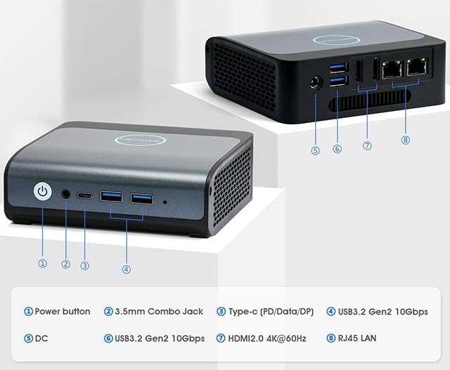 BOSGAME E1: le porte di connessione presenti sul Mini PC