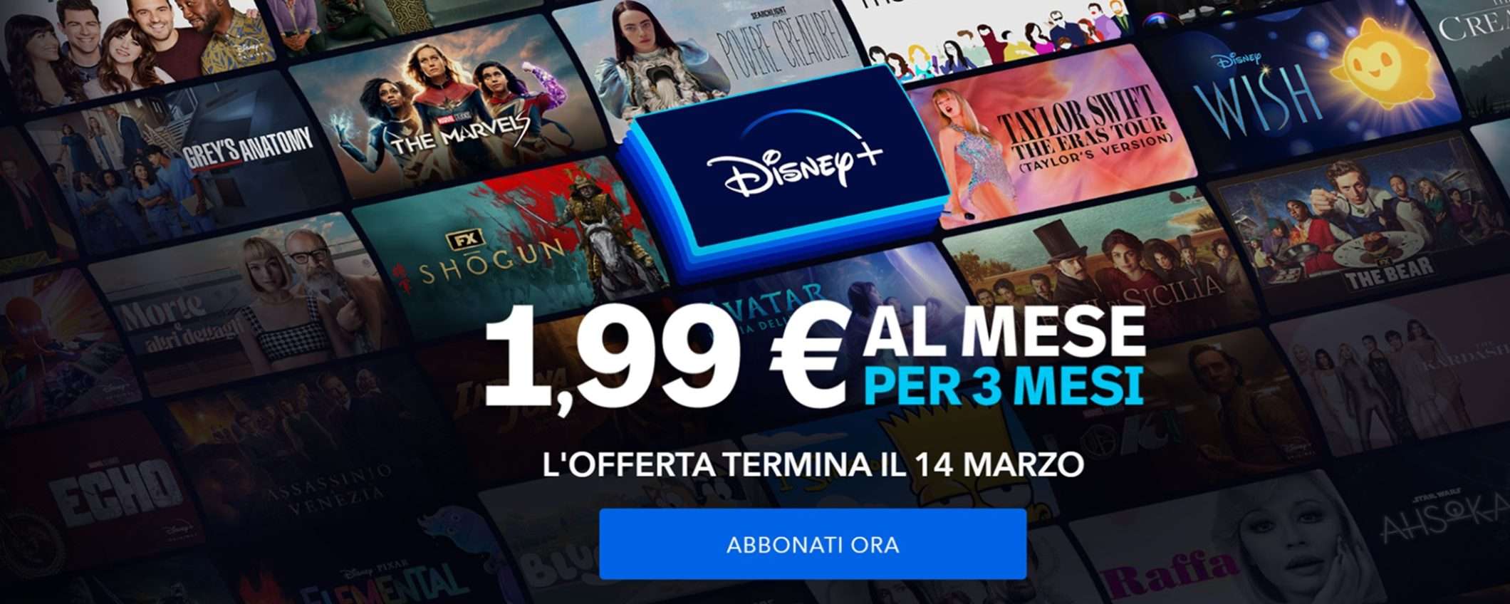 Disney+ a partire da 1,99 euro al mese per 3 mesi (piano Standard con pubblicità)