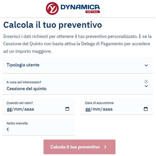 Cessione del quinto: calcola il tuo preventivo con Dynamica Retail