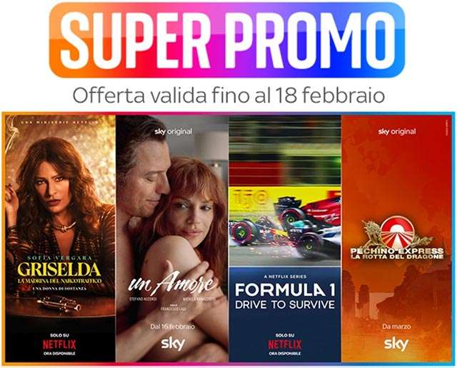 La super promo Intrattenimento plus di Sky con Sky TV e Netflix