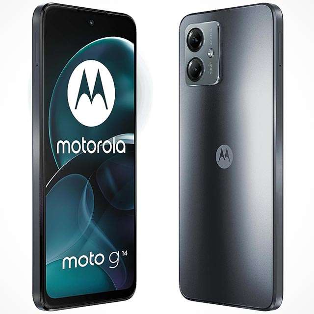 Lo smartphone Motorola moto g14 nella colorazione Steel Grey