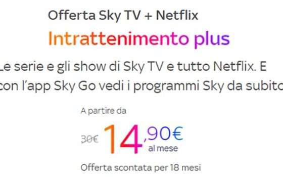 L'offerta Sky Intrattenimento plus con Sky TV e Netflix