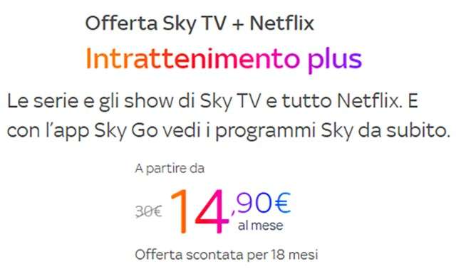 L'offerta Sky Intrattenimento plus con Sky TV e Netflix