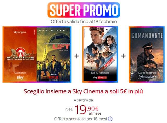 L'offerta Sky Intrattenimento plus con l'opzione aggiuntiva Sky Cinema