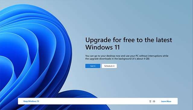 L'invito di Microsoft rivolto agli utenti di Windows 10 per effettuare l'aggiornamento gratuito a Windows 11