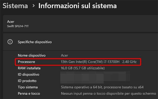 Windows 11: le informazioni sul sistema