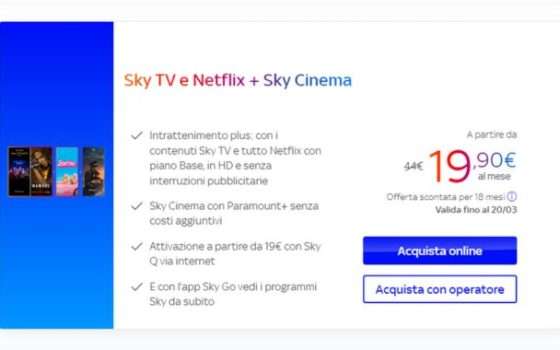 Sky TV Netflix e Sky Cinema attivazione