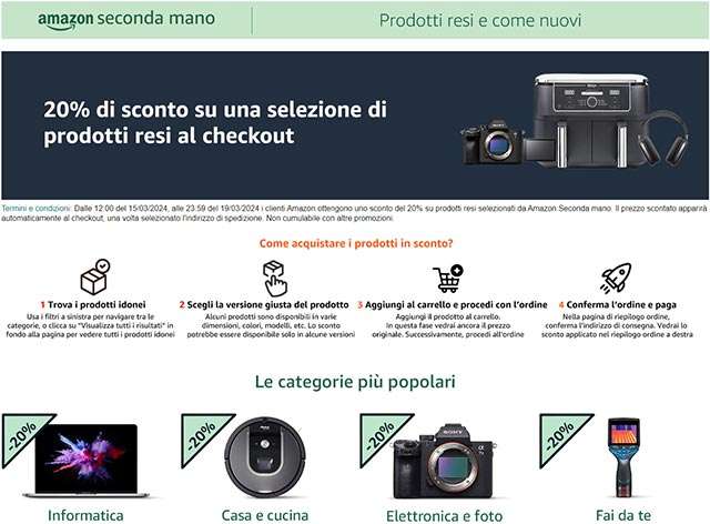 Amazon, la promozione con il 20% di sconto sui prodotti di Seconda mano