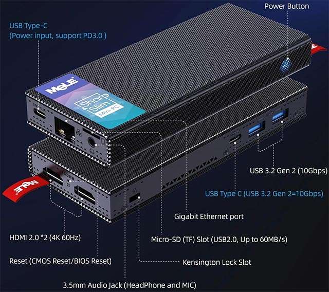 MeLE PCG02 Pro: le porte di connessione presenti sul Mini PC Stick