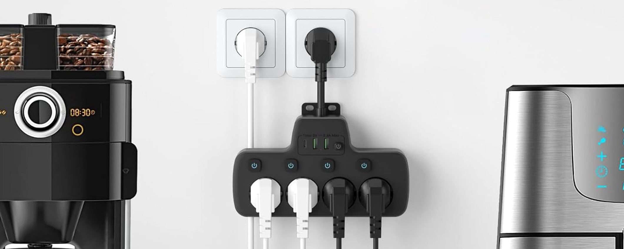 Presa multipla: USB e interruttori indipendenti (DOPPIO SCONTO)