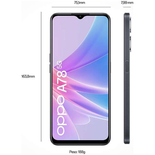 Dimensioni e peso dello smartphone OPPO A78