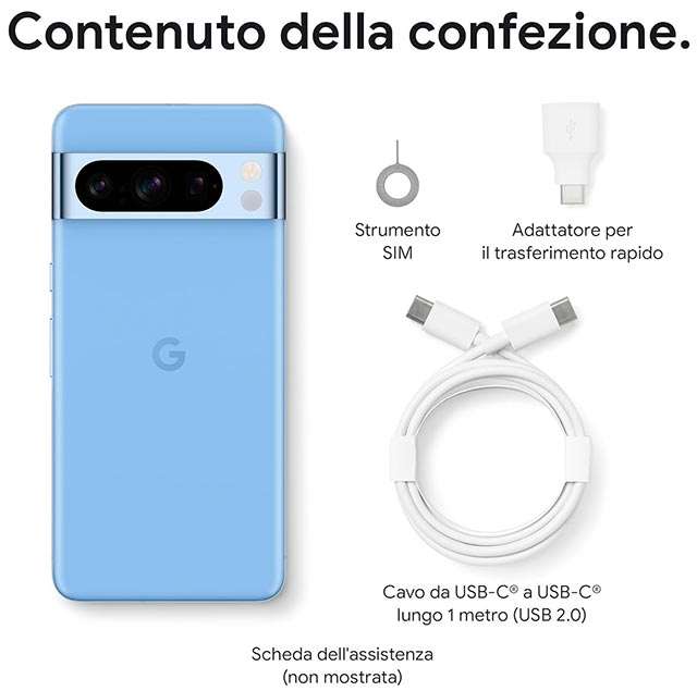 Lo smartphone Google Pixel 8 Pro nella colorazione Azzurro cielo