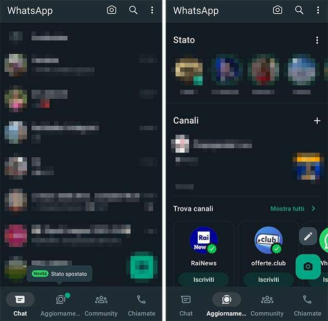 WhatsApp cambia l'interfaccia spostando gli stati