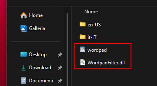 I file da copiare per continuare a utilizzare WordPad su Windows 11