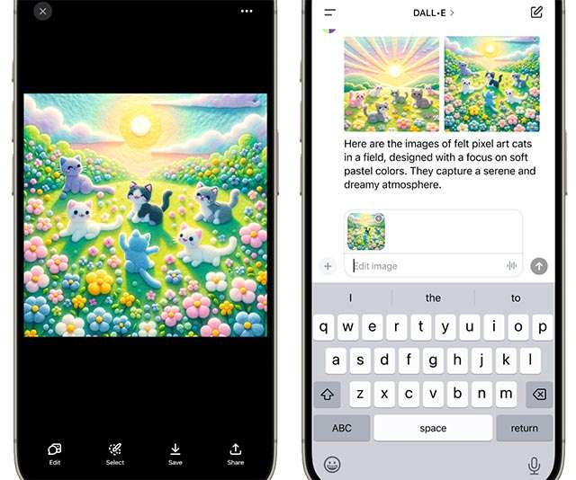 L'editing delle immagini generate dal modello DALL·E all'interno di ChatGPT, su mobile