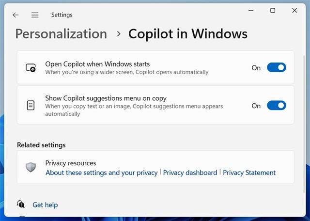 Il nuovo menu di Copilot in Windows 11