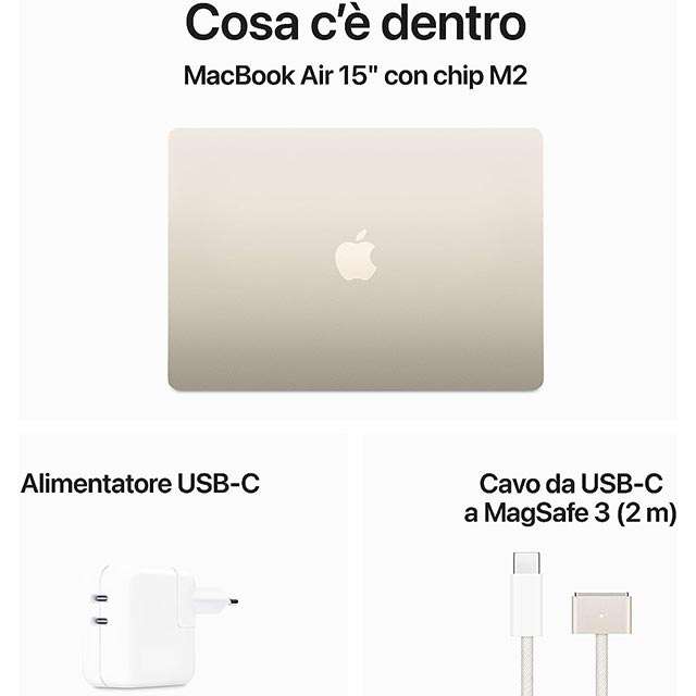 MacBook Air con chip Apple M2 nella colorazione Galassia: il contenuto della confezione