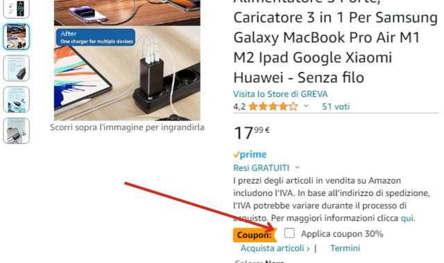 Coupon sconto caricatore USB-C