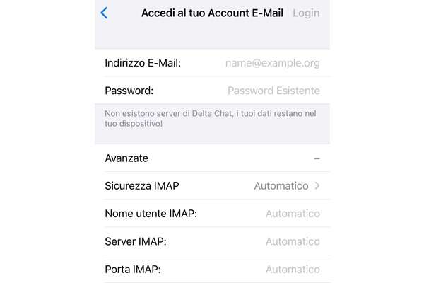 Come accedere a Delta Chat in base al proprio provider