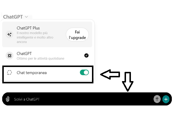 Rendi la tua chat con ChatGPT con la Chat temporanea