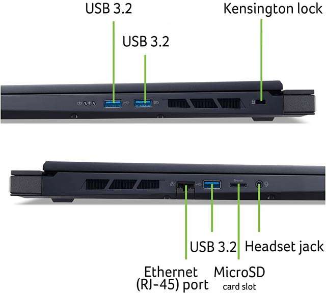 Le porte di connessione presenti sul notebook per il gaming Acer Predator Helios Neo 18