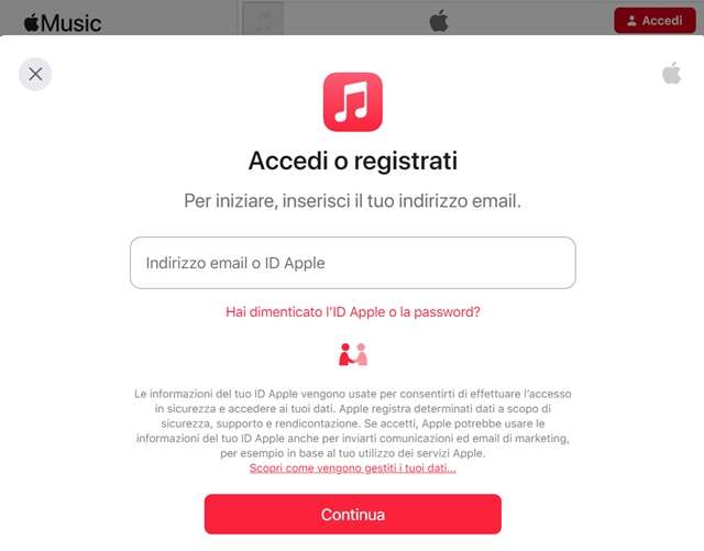 apple music accedi