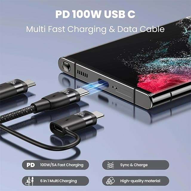 Il design del cavo USB 6-in-1 di Pluggify da 100 W