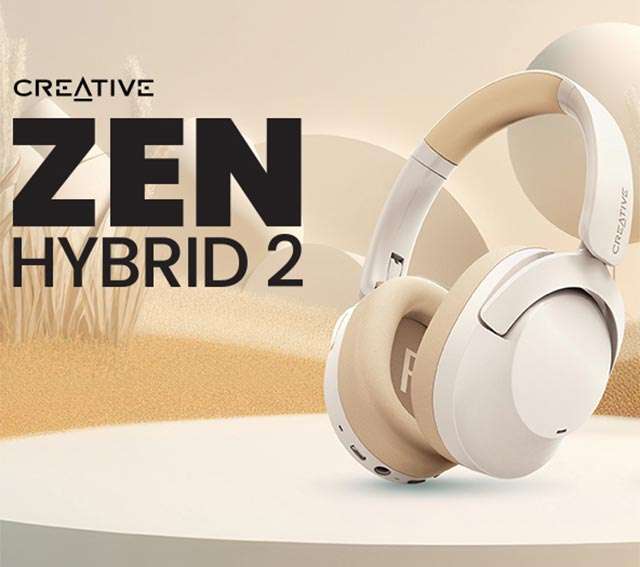 Il design delle cuffie wireless over-ear CREATIVE Zen Hybrid 2 nella colorazione Crema