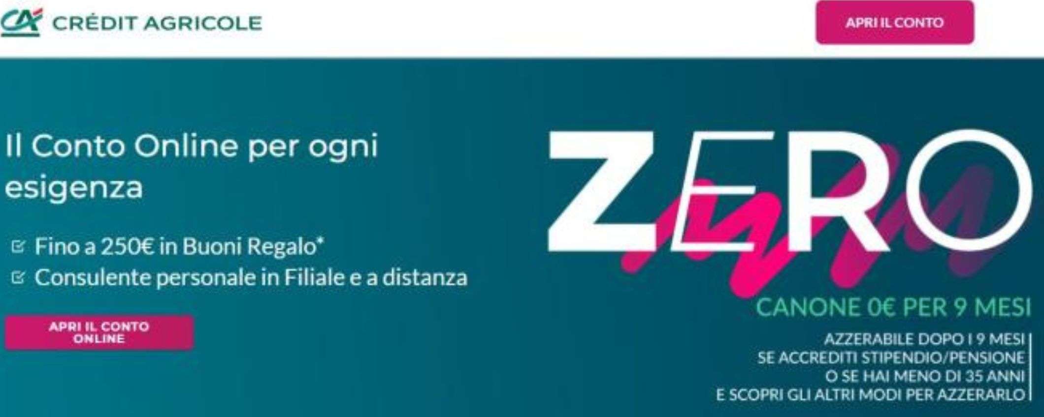 Crédit Agricole: conto online a canone zero e carta Visa gratis