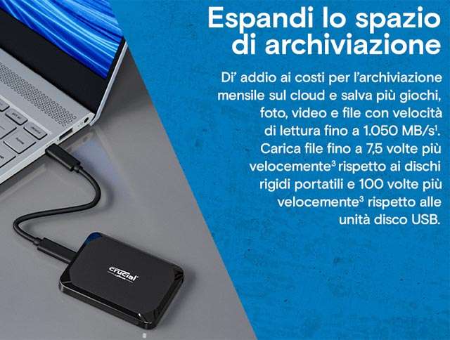 Le caratteristiche dell'unità SSD portatile da 1 TB della gamma Crucial X9