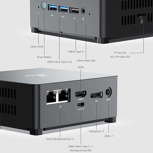 Minisforum UN100D: le porte di connessione presenti sul Mini PC