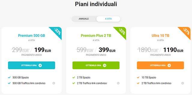 Le offerte sull'abbonamento a vita ai piani individuali di pCloud