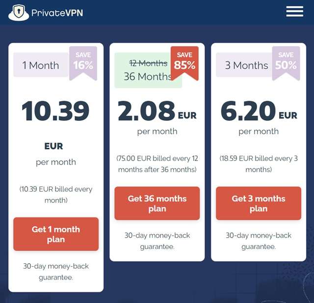 privatevpn 2,08 euro al mese