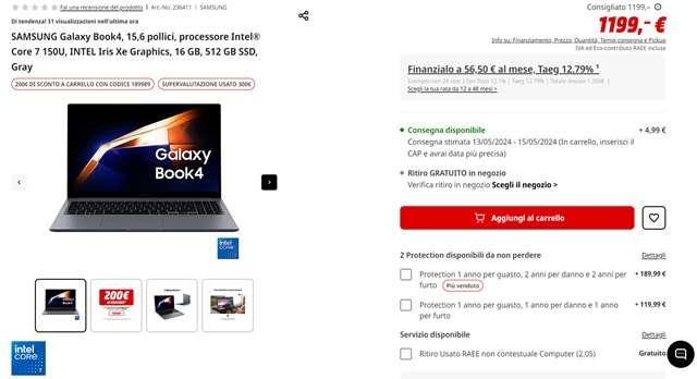 samsung galaxy book4 699 euro offerta mediaworld