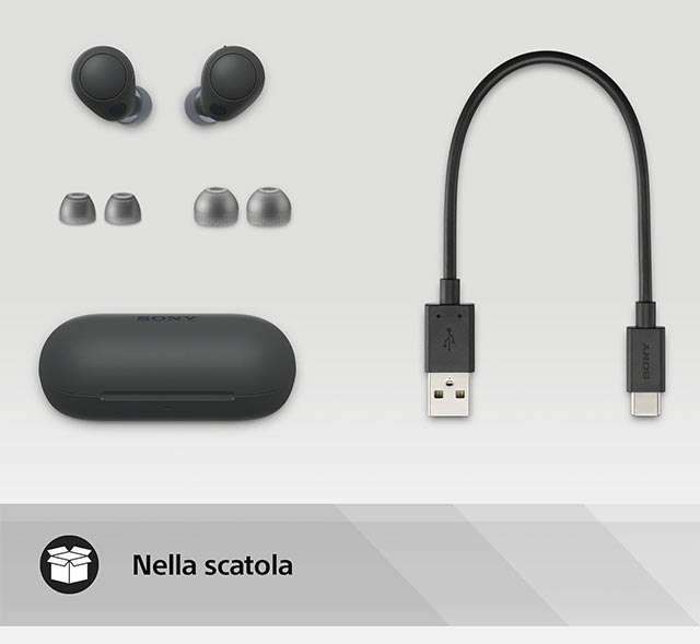 Auricolari wireless Sony WF-C700N: il contenuto della confezione