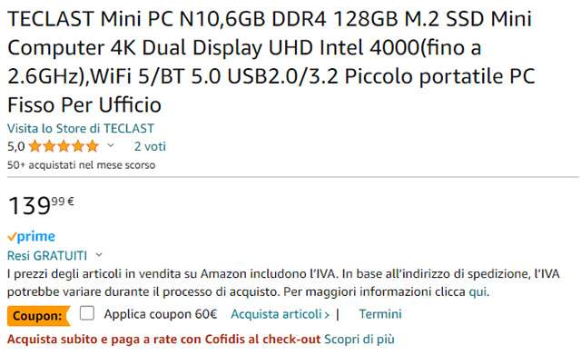 Il Mini PC in super offerta su Amazon: Teclast N10