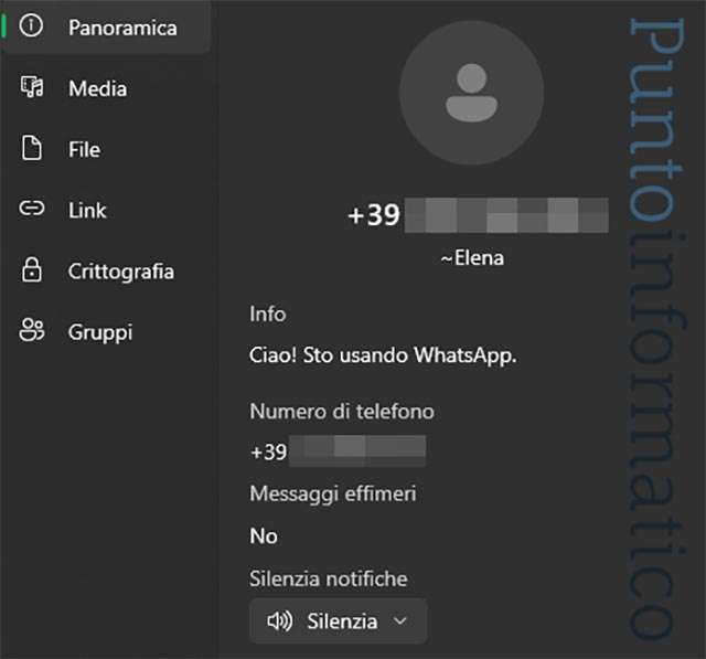 Elena, il contatto WhatsApp con si interagisce aprendo il link contenuto nel messaggio