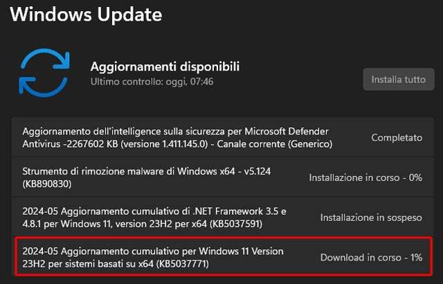 L'aggiornamento cumulativo KB5037771 è il Patch Tuesday di Windows 11 per il maggio 2024