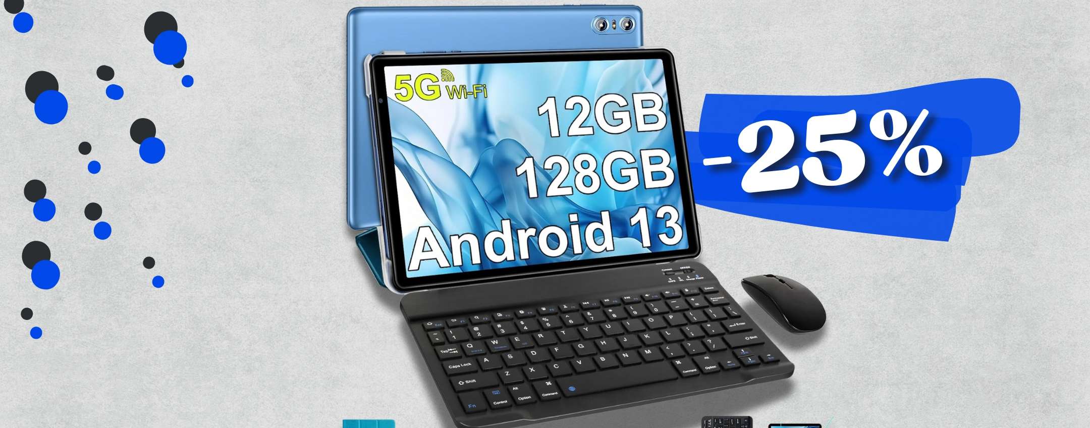 Tablet 10″ Android 12/128GB con accessori inclusi: è AFFARE (79€)