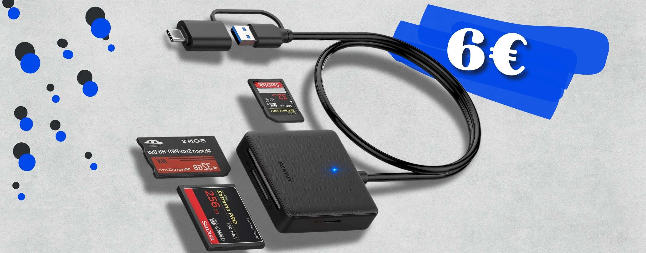 Lettore di schede sia USB che USB C per comodità ELEVATA (9€)