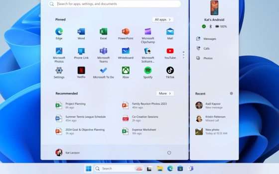 Windows 11: integrazione di Phone Link nel menu Start