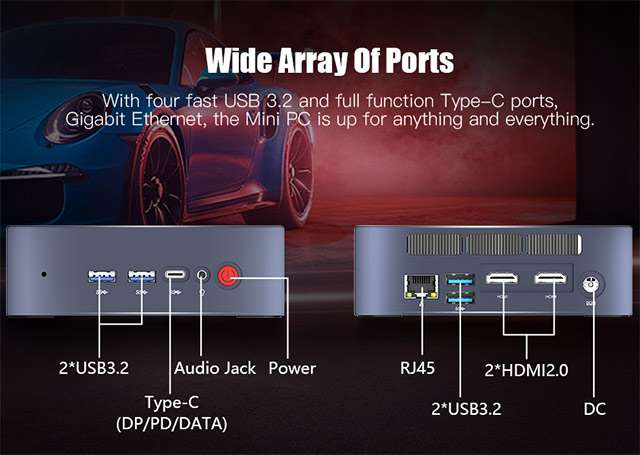 BOSGAME H68: le porte di connessione presenti sul Mini PC