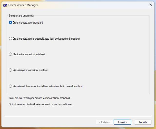 L'utility Driver Verifier Manager su Windows 11