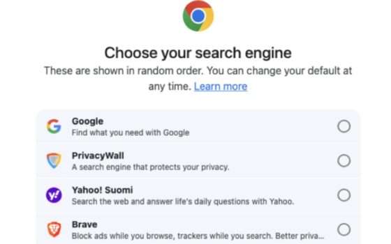 Chrome: Google chiede di scegliere motore di ricerca e browser