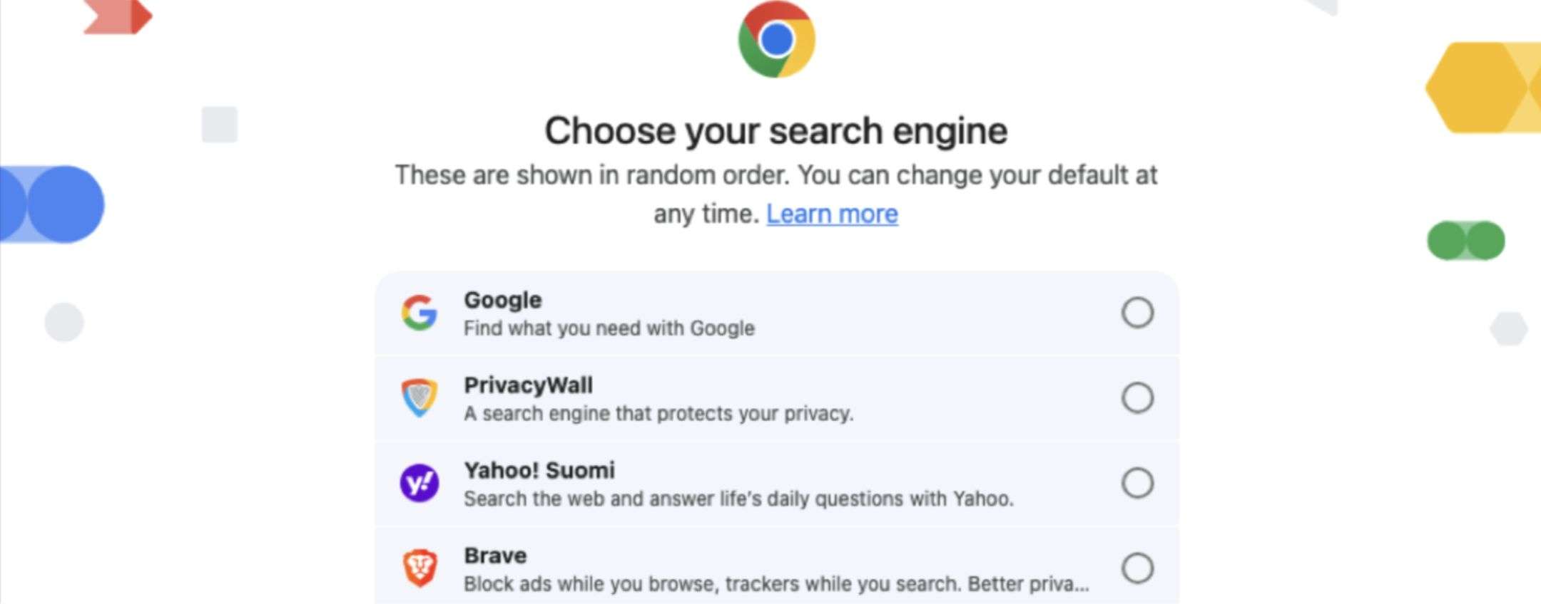 Chrome: Google chiede di scegliere motore di ricerca e browser