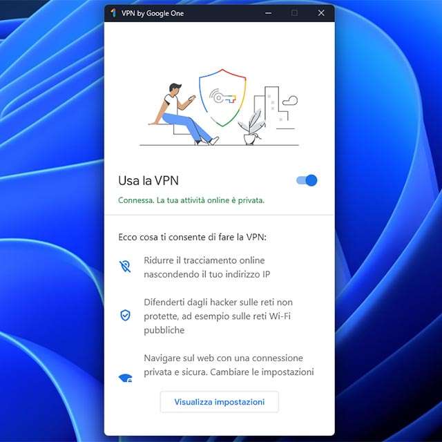 La VPN di Google One in azione su un PC con Windows 11