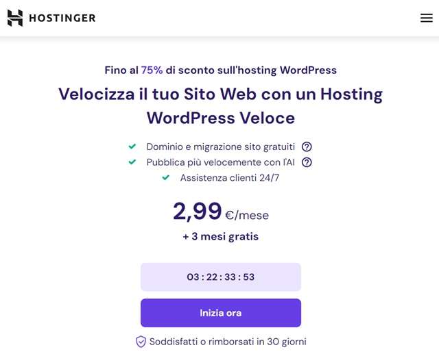 hosting wordpress hostinger 75 per cento sconto