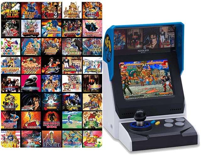 Il NEOGEO mini e alcuni dei 40 giochi preinstallati