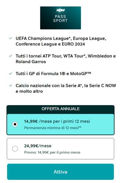 now pass sport offerta euro 2024