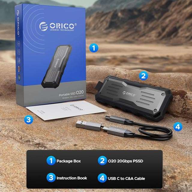 ORICO O20, SSD portatile da 1 TB: il contenuto della confezione